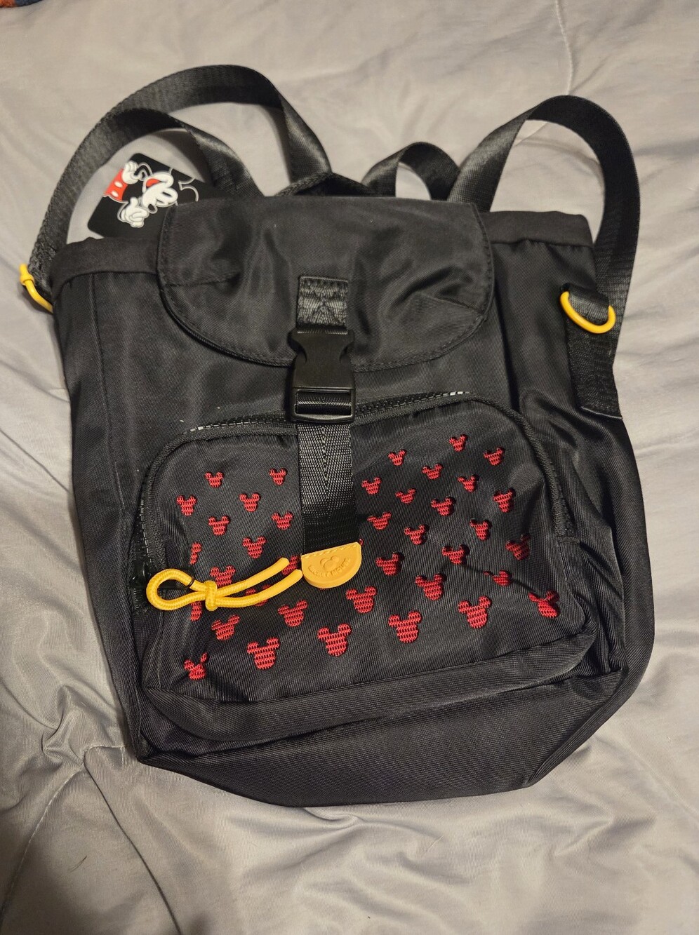 Disney Mickey Ear Pattern Black Backpack with Red Accent BNWT.